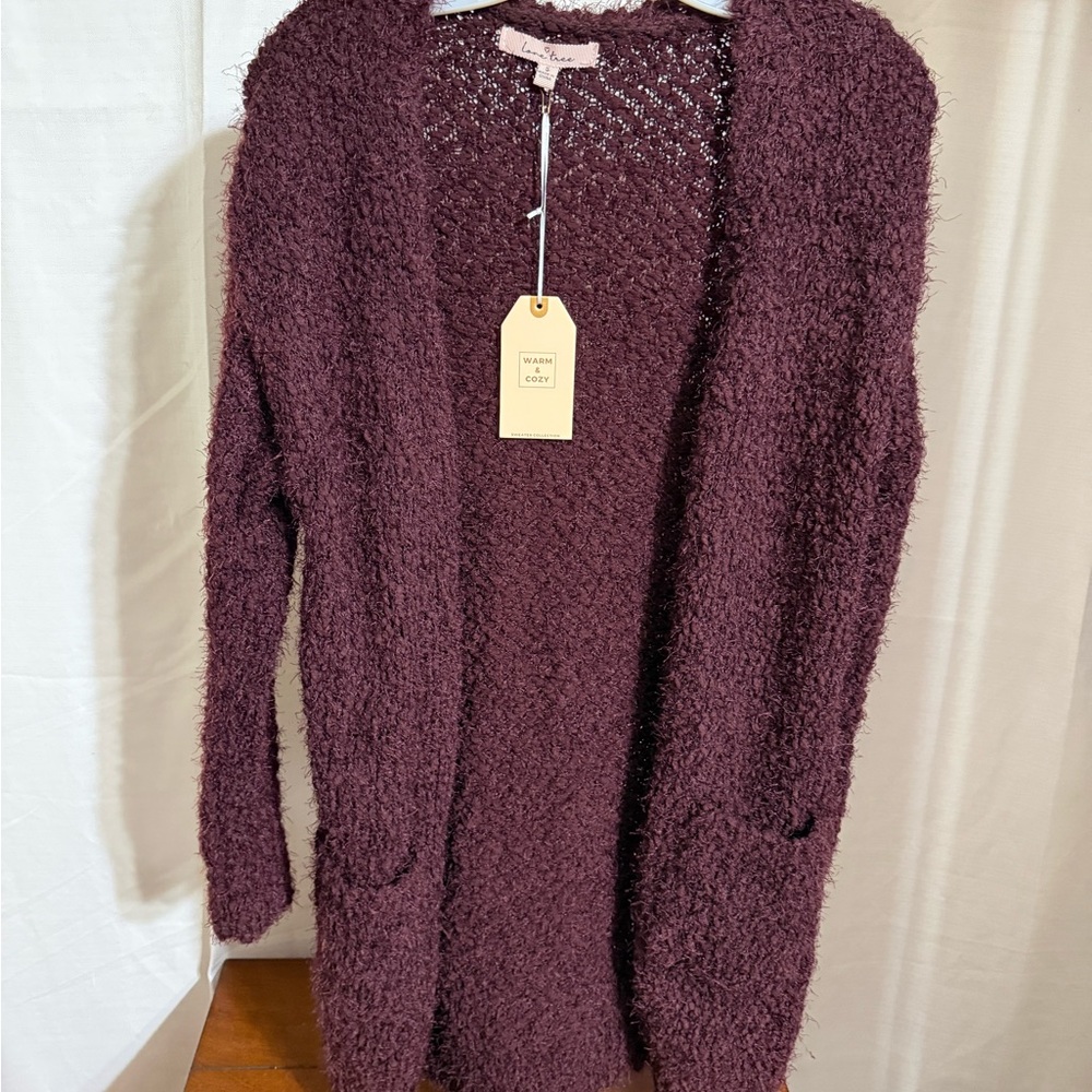 Love Tree NWT Plush Burgundy Cardigan